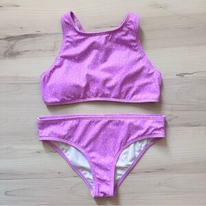 Billabong Kids Lavender Polka Dot Racerback Tie Bikini Set